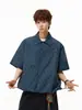 Camisa de Manga Corta Plisada Cuadros Azules Miu para Hombres y Mujeres, Tendencia de Verano Cityboy Holgada y Perezosa Chaqueta Camiseta Casual
