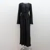 Vestido largo de moda para mujer europea y americana, primavera y otoño 2024, informal, de color liso, con cuello redondo y mangas acampanadas, plisado
