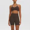 Conjunto Deportivo Cruzado Nuevo Fino de Tirantes Halter Espalda Descubierta Shorts de Cintura Alta de Secado Rápido Levanta Glúteos Fitness Yoga