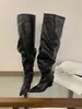 []2026 Nuevas Botas de Tacón Grueso Apilado con Pantorrilla Ancha Plisadas Botas Largas Europeas y Americanas de Punta Alta por Encima de la Rodilla
