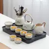 Lujo Ligero de Gama Alta Horno Ru Juego de Té Kung Fu para el Hogar Cerámica China Tetera Taza de Té Bandeja de Té Pequeña Juego de Regalo