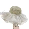 Sombrero de Paja Francés con Encaje Sombrero de Mujer Playa Verano Sombrero para el Sol Ala Transpirable Protección Solar Costera