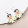 Nuevos pendientes acrílicos de estilo té con leche de fantasma de terror de Halloween transfronterizos, accesorios para orejas de fantasma floral lindos de dibujos animados