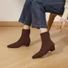 Botines de Tobillo de Gamuza con Punta Aguda Estilo Retro Francés para Mujer 2026 Otoño/Invierno Nuevos con Cremallera Trasera Tacón Grueso Elásticos Estilizadores Botas de Moda