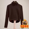 Camiseta Básica Gruesa de Polar Térmico con Cuello Alto Otoño Invierno Nueva Elegante Ajustada de Manga Larga para Mujer Versátil
