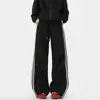 Pantalones negros de pierna ancha de secado rápido con tres franjas laterales, unisex, para senderismo al aire libre, corte holgado, cordón, caída, casual, hasta el suelo