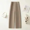 Calça pantalona marrom para mulheres, nova coleção outono 2026, cintura alta, modelagem que afina, casual e com caimento relaxado, adequada para baixinhas, com design solto e perna levemente curvada