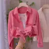 Chaqueta Camisa Rosa Suave y Dulce de Color Sólido con Cuello Polo para Mujer 2026 Primavera y Verano Nuevo Estilo Camisa Corta para Mujeres Petite
