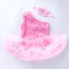 Comercio exterior transfronterizo ropa para niños al por mayor niñas Día de San Valentín estilo princesa rosa hombro oblicuo ha vestido mono traje