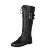 Botas de estilo occidental con hebilla de cinturón, punta redonda, cordones frontales, botas de montar de caña alta, botas largas de tacón plano, botas para hombre y mujer, transfronterizo AliExpress