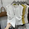 Camisa de Algodón y Lino Sencilla de Cuello Redondo sin Mangas con Diseño Fruncido para Mujer, Nuevo Estilo Verano 2026