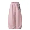 Pantalones de Chándal Casuales para Mujer con Diseño Bordado de Estrella y Nota Estilo Retro Americano, Nuevo Ajuste Holgado Estilo Perezoso Bf Pantalones Rectos de Pierna Ancha