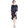 Comércio exterior tiro real feminino em estoque vestido sereia floral 2024 novo manga lanterna saia plissada