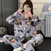 Nuevo cárdigan de otoño con cuello invertido, pijama de algodón nube para mujer, de manga larga y pantalón largo, conjunto de ropa de casa casual linda de dibujos animados