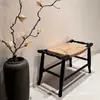 Banqueta Quadrada Pequena de Rattan Vintage, Banqueta para Trocar Sapatos, Banqueta Baixa de Madeira Maciça para Hall de Entrada, Banco ao Pé da Cama para Quarto, Banco com Armazenamento, Cadeira de Rattan Estilo Simples