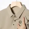 Nueva camiseta polo de gofre para hombre, manga larga, primavera y otoño, cuello de solapa, holgada, para jóvenes y mediana edad, camiseta interior de otoño e invierno