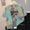 Camiseta Tie-Dye de Manga Curta para Meninos, Camiseta Estampada de Verão para Crianças, Estilo Coreano Solta e Versátil, Roupa da Moda para Crianças Maiores