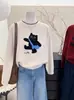 2025 Novo Design Pulôver Tricô Estilo Coreano para Mulheres, Gato Fofo, Tricô Interno Quente Casual Versátil