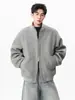 Chaqueta Gris con Cuello Alto Estilo Retro Americano para Hombre Otoño Invierno Marca de Moda Holgada Versátil Tacto de Alta Gama Doble Cremallera Chaqueta Casual
