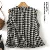 Foto Real de Nueva Camisa de Encaje de Hongos sin Mangas Dulce a Cuadros Estilo Coreano de Verano 2025 Chaleco de Mujer Top Versátil