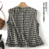 Foto Real de Nueva Camisa de Encaje de Hongos sin Mangas Dulce a Cuadros Estilo Coreano de Verano 2025 Chaleco de Mujer Top Versátil