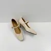 Versão em Pele de Ovelha~Salto Médio de ~5,5cm Primavera Estilo Francês Versátil para o Dia a Dia Couro Genuíno Bico Quadrado Baixo Retrô Sapatos Mary Jane