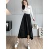 Gongyu Weng Falda caqui para mujer Otoño e Invierno Diseño de falda midi plisada irregular Cintura alta Falda línea A