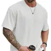 Estilo Verão Novo Masculino Casual Esportivo Cor Sólida Gola Redonda Pulôver Padrão Jacquard Top Solto Camiseta