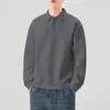 Nova Camisa de Algodão Pesado de Manga Longa para Homens, Cor de Primavera e Outono, Corte Solto, Camisa Base com Gola Dobrável para Homens