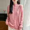 Cardigan de Punto Calado Nuevo Estilo Otoño e Invierno para Mujer con Encaje Cuello Redondo Suave Color Liso Manga Larga Suéter de Ganchillo Abrigo Top para Mujer