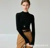 Suéter de gola semimédia slim fit 100% lã pura para mulheres, nova blusa base de tricô cor sólida para outono e inverno, top de manga comprida para usar como camada interna
