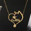 Collar con Nombre de Letra DIY de Acero Inoxidable Transfronterizo con Colgante de Gato Lindo Corazón de Diamante Cadena de Suéter de Nicho
