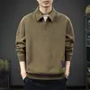 Outono 2026 Moletom Masculino com Gola Polo e Zíper Meio, Textura Retrô, Camisa Polo, Peça de Cima Solta Casual de Manga Longa, Roupa Externa