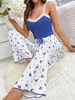Nuevo Conjunto de Pijama Floral Sexy para Mujer, Camisola Fina Versátil de Verano y Pantalón Largo, Lindo Conjunto de Dos Piezas para Estar en Casa