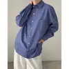 Nueva camisa de cuadros azul oscuro de manga larga, estilo primavera/otoño para hombre, camisa de cuadros de manga larga retro americana, disponible ahora