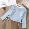Estilo Nuevo Primavera/Otoño 2026 Camisa Base Falsa de Dos Piezas Top para Niños Camiseta Dulce de Manga Larga Cintura con Cordón Moderno