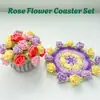 Porta-copos de Crochê Artesanais Criativos Finalizados, Série Flor Rosa, Presentes Artesanais de Lã, Decoração de Mesa, Atacado para Comércio Exterior