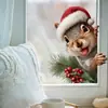 BRUP Ardilla Linda con Gorro de Santa Claus Pegatina para Ventana Pegatina Decoración de Cristal Estéreo 3D Pegatina para Ventana Festiva HS-JD5834C