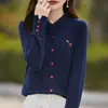 Cárdigan de punto con cuello camisero de Design Sense para mujer, abrigo fino de manga larga con cuello de camisa y cuentas de flamenco para primavera y otoño
