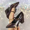 Comércio Exterior Transfronteiriço Estilo Europeu e Americano Marrom-Avermelhado Mais Vendido Moderno Confortável Versátil Elegante Bico Fino Mary Jane Salto Alto Sapatos Femininos