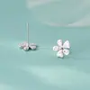 Pendientes de Plata de Ley S925 Nalan Exquisitos y Sencillos Estilo Ins Diseño de Nicho Flor de Cinco Pétalos Hielo Triturado M07696