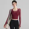 Venta al por mayor de ropa de yoga transfronteriza: Blusas de manga larga para mujer para primavera, verano y otoño, diseñadas para estilizar y adecuadas para Pilates y fitness, disponibles para envío directo