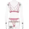 Lencería sexy de comercio exterior en AliExpress y Amazon, lencería sexy transparente de encaje con estampado de corazón, conjunto de tres piezas