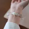 Pulseira Original Estilo Chinês Natural Cristal Branco Gelo Branco Fantasma Partículas Grandes para Meninas Atrair Riqueza, Fresca e de Alto Padrão