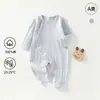 Roupas de bebê, algodão puro Classe A, primavera e outono, macacão de bebê unissex, pijama jacquard de abertura lateral para recém-nascido, roupa para engatinhar