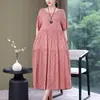 Vestido para Mulheres, Comprimento Médio, Vestido de Verão para Mãe, Vestido Longo de Algodão e Seda Acima do Joelho, Roupa para Mulheres de Meia-Idade, Vestido de Praia Curto-Manga Tamanho Grande para Mulheres