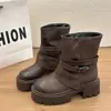 Botines cortos de cuero para mujer con hebilla, suela gruesa estilo Martin, moda retro británica otoño 2026 que realzan la altura