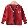 Cárdigan de Punto Bordado Color Block Estilo Academia Uniforme Escolar Uniforme de Clase Suéter Abrigo Infantil para Primavera y Otoño en Borgoña