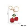 Chaveiro Criativo Fofo de Cereja com Pedras Strass para Carro Acessórios de Bolsa Feminina Pingente de Corrente Formato de Fruta Presente