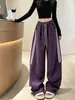 Calça Jogger Retro Americana com Listra Lateral Feminina Primavera Outono Cintura Alta Emagrecedora Solta com Caimento Comprimento Total Casual Perna Larga Calça Longa